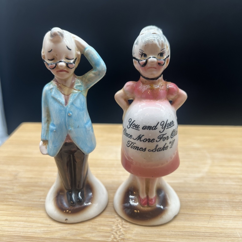 VTG Enesco Salt and Pepper Shakers Old Man & Woman Once More For Old Times Sake